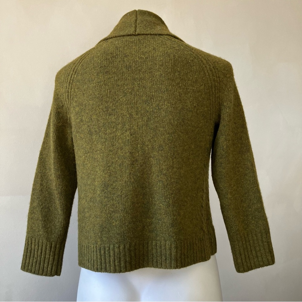 J. Crew | Olive Natural Fiber Half Sleeve Horn Button Sweater - Picture 4 of 7